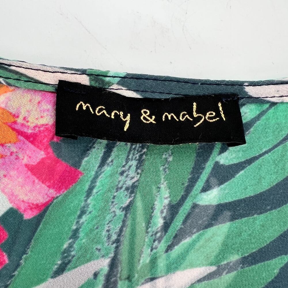 Mary and Mabel Kimono Top Cover Tropical Floral S/M Green Pink Open Sheer Long - Picture 6 of 9